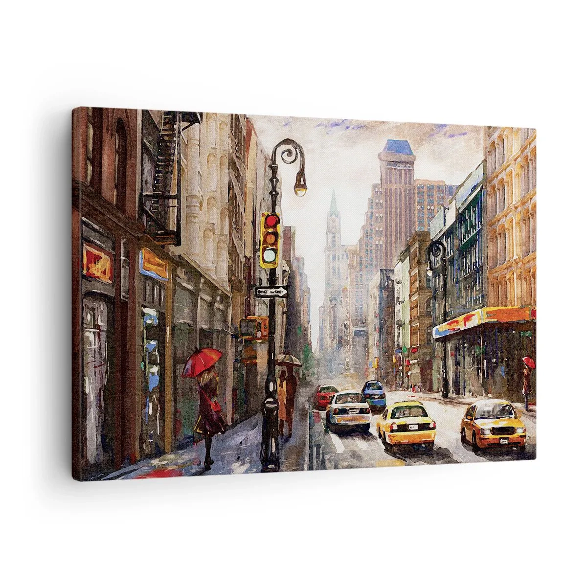 Quadro su tela - Stampe su Tela - Paesaggio urbano con una strada e taxi gialli - 70x50cm - New York: colorata anche sotto la pioggia - Decorazione murale moderna per soggiorno e camera da letto ARTTOR