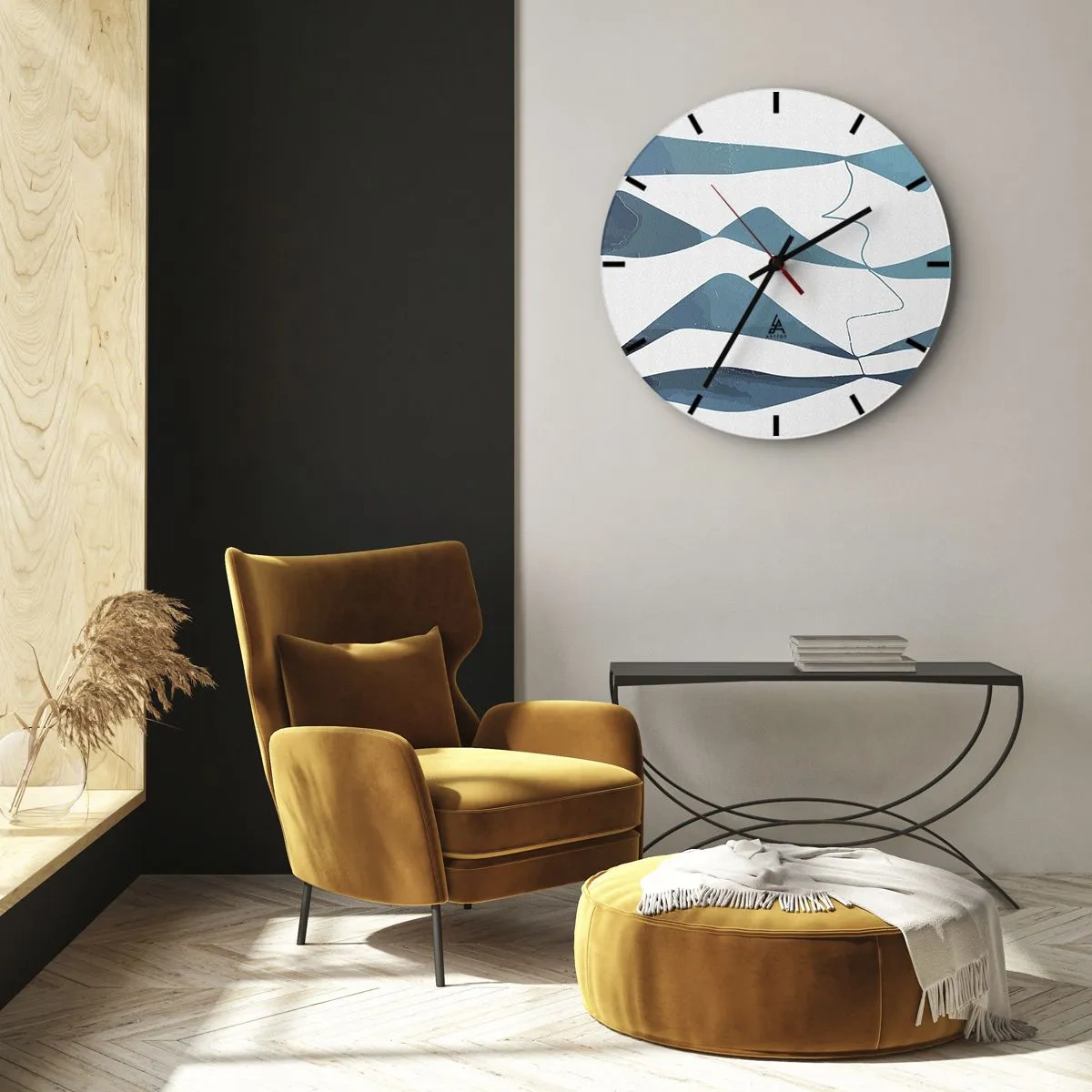 Orologio da parete - Orologio in Vetro - Onde e linee astratte su sfondo bianco nelle tonalità del turchese - 30x30cm - Astrazione: legame turchese - Decorazione murale moderna per soggiorno, cucina e camera da letto ARTTOR