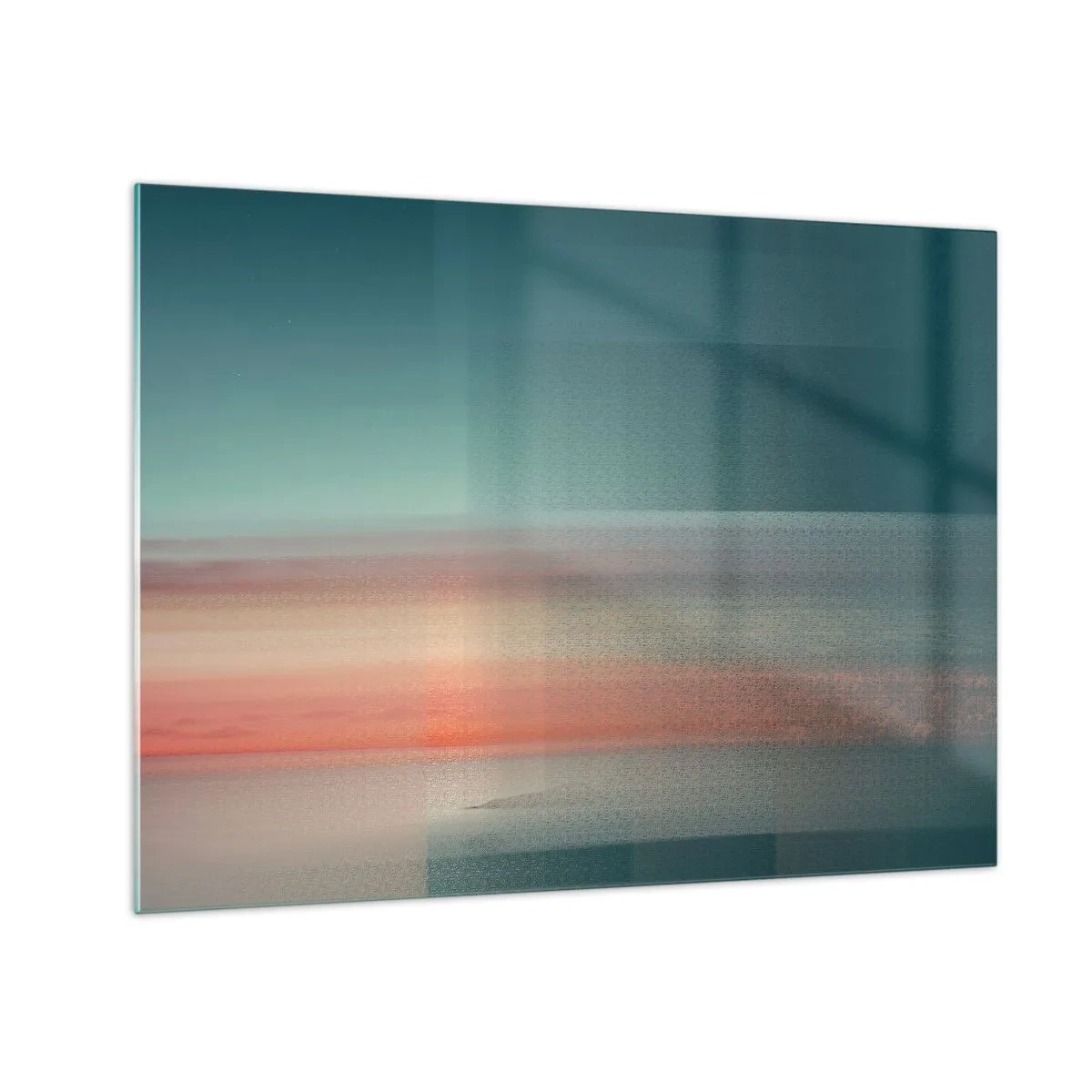 Quadro su vetro - Un'astrazione pastello che ricorda le onde luminose al tramonto. - 70x50cm - Astrazione: onde di luce - Decorazione murale moderna per soggiorno e camera da letto ARTTOR