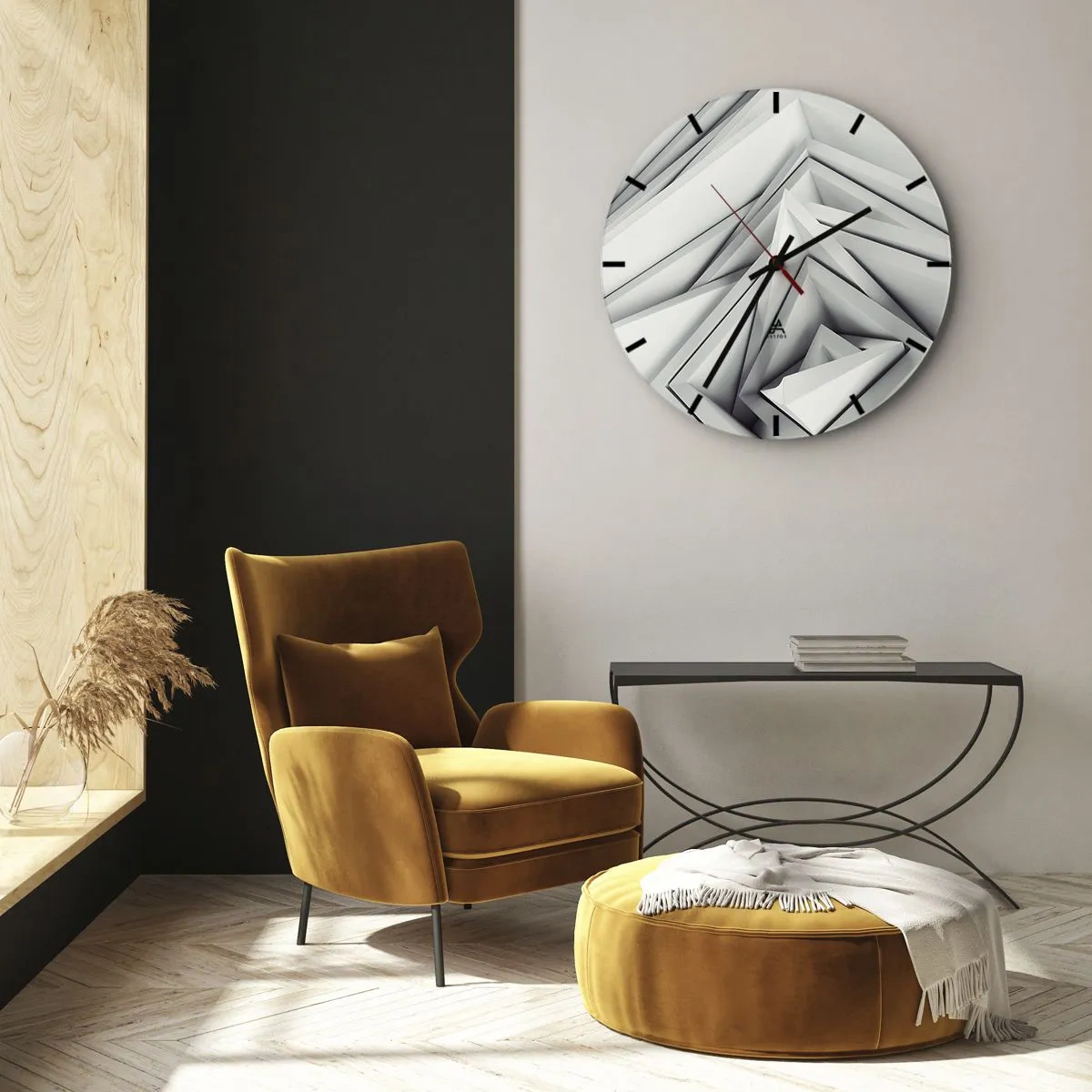 Orologio da parete - Orologio in Vetro - Forme geometriche tridimensionali in tonalità di grigio - 30x30cm - Germogli spigolosi - Decorazione murale moderna per soggiorno, cucina e camera da letto ARTTOR