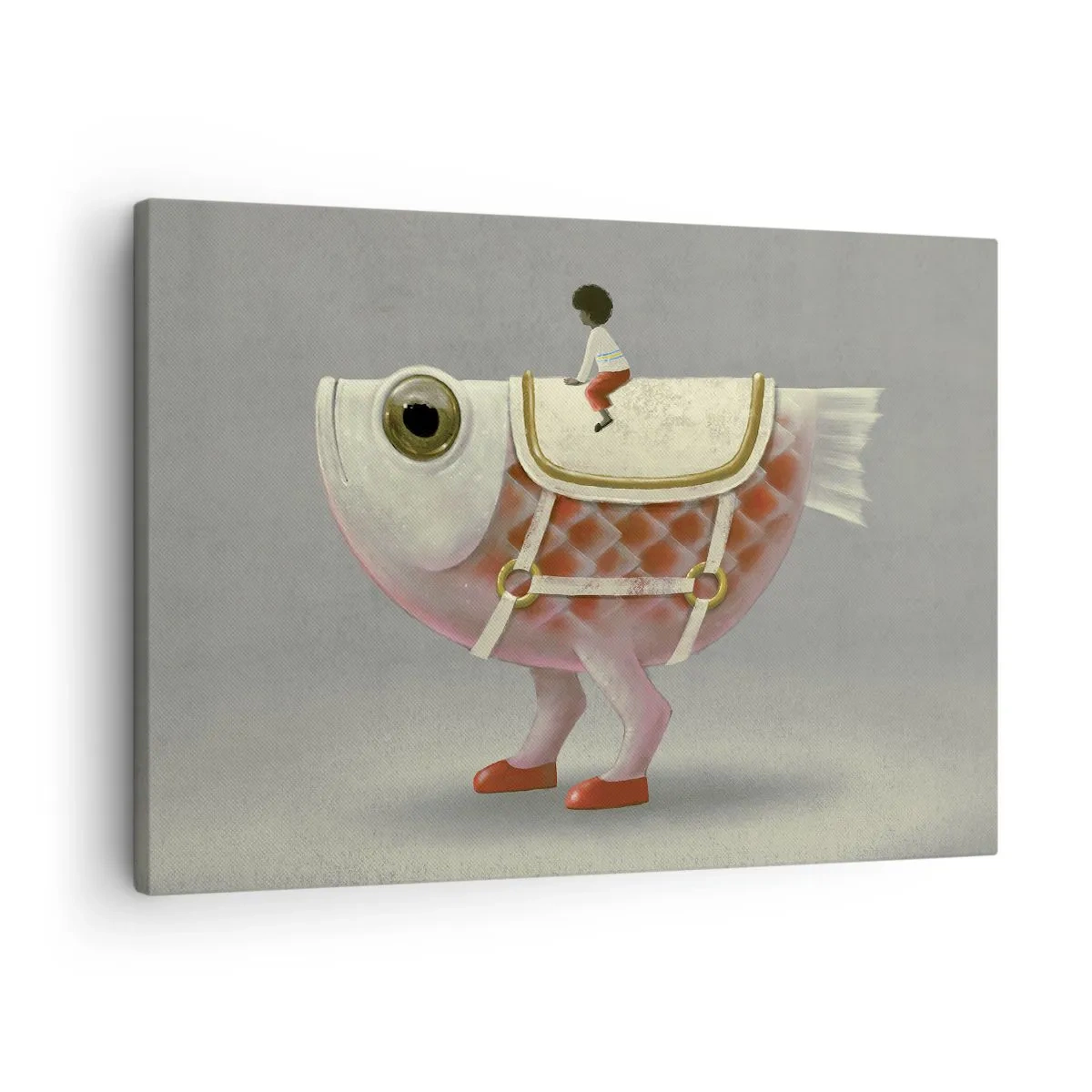 Quadro su tela - Stampe su Tela - Un fantasioso cavaliere di pesce con gambe e sella - 70x50cm - Il cavaliere del pesce - Decorazione murale moderna per soggiorno e camera da letto ARTTOR