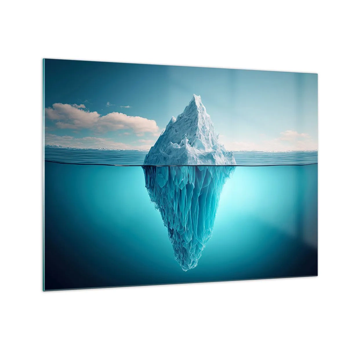 Quadro su vetro - Un iceberg che galleggia nell'oceano, di cui una parte è visibile sott'acqua. - 70x50cm - Il re del ghiaccio - Decorazione murale moderna per soggiorno e camera da letto ARTTOR