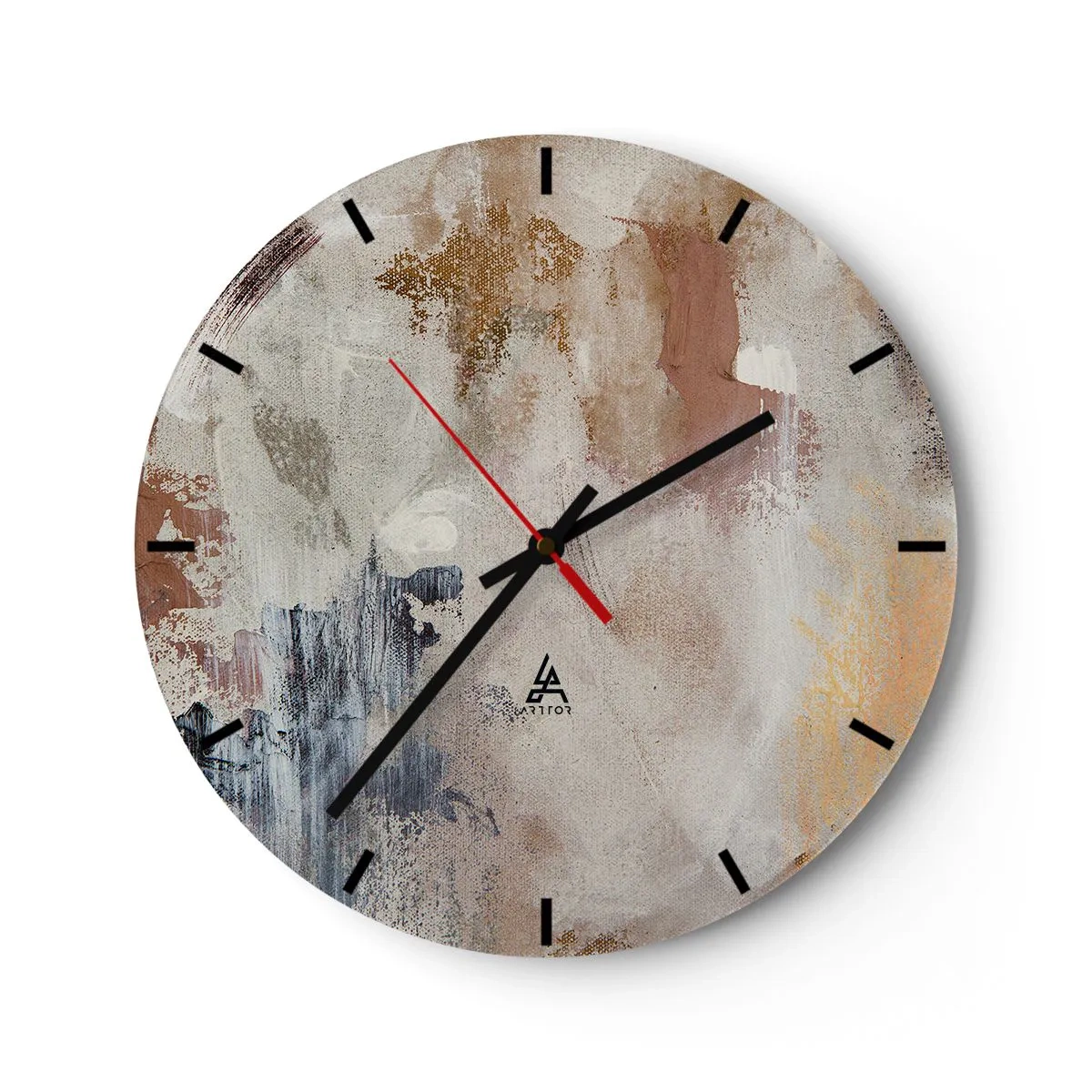 Orologio da parete - Orologio in Vetro - Astrazione beige e marrone con delicate pennellate di vernice - 30x30cm - Astrazione annebbiata - Decorazione murale moderna per soggiorno, cucina e camera da letto ARTTOR