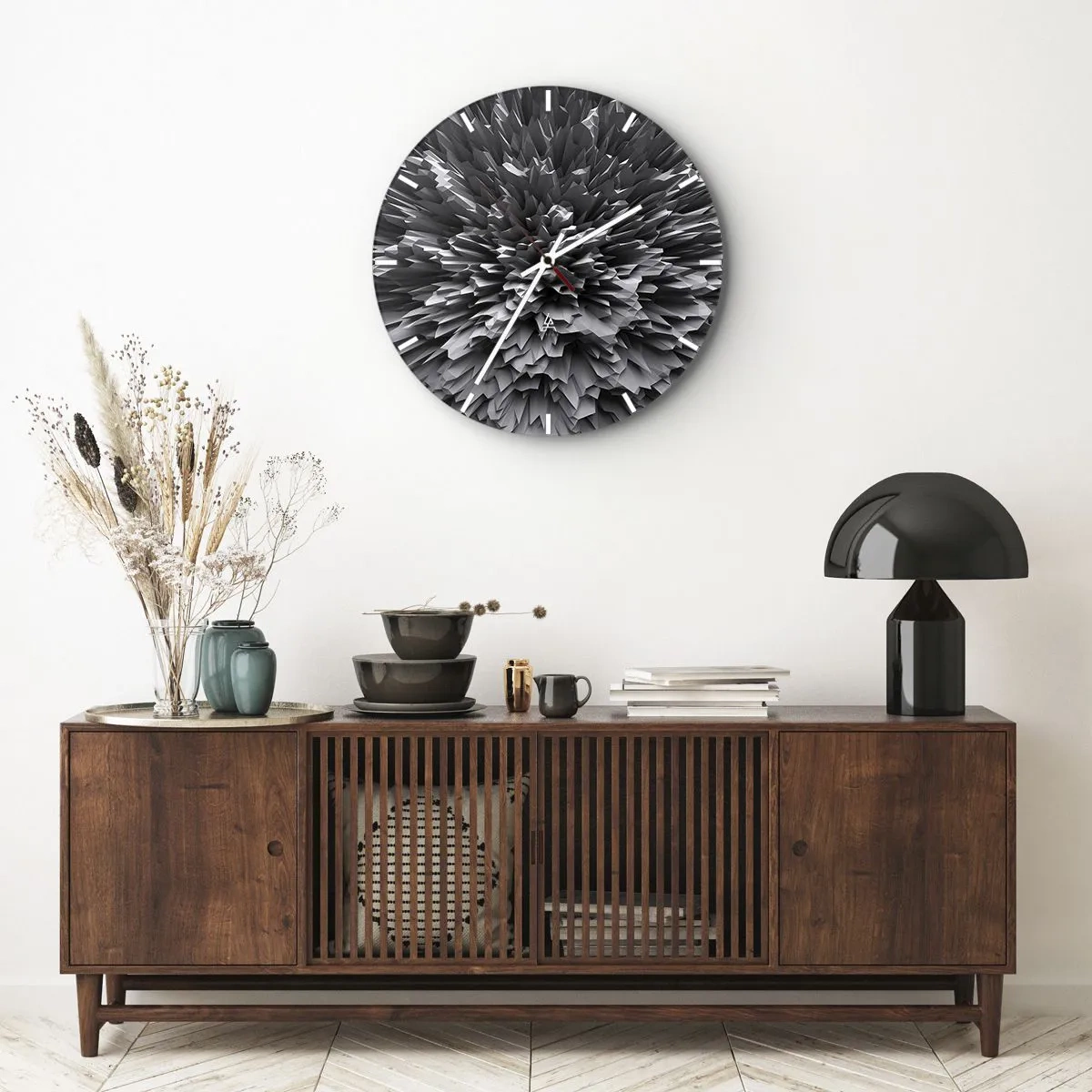 Orologio da parete - Orologio in Vetro - Composizione astratta in bianco e nero in 3D a forma di esplosione - 30x30cm - Spigolosità massima - Decorazione murale moderna per soggiorno, cucina e camera da letto ARTTOR