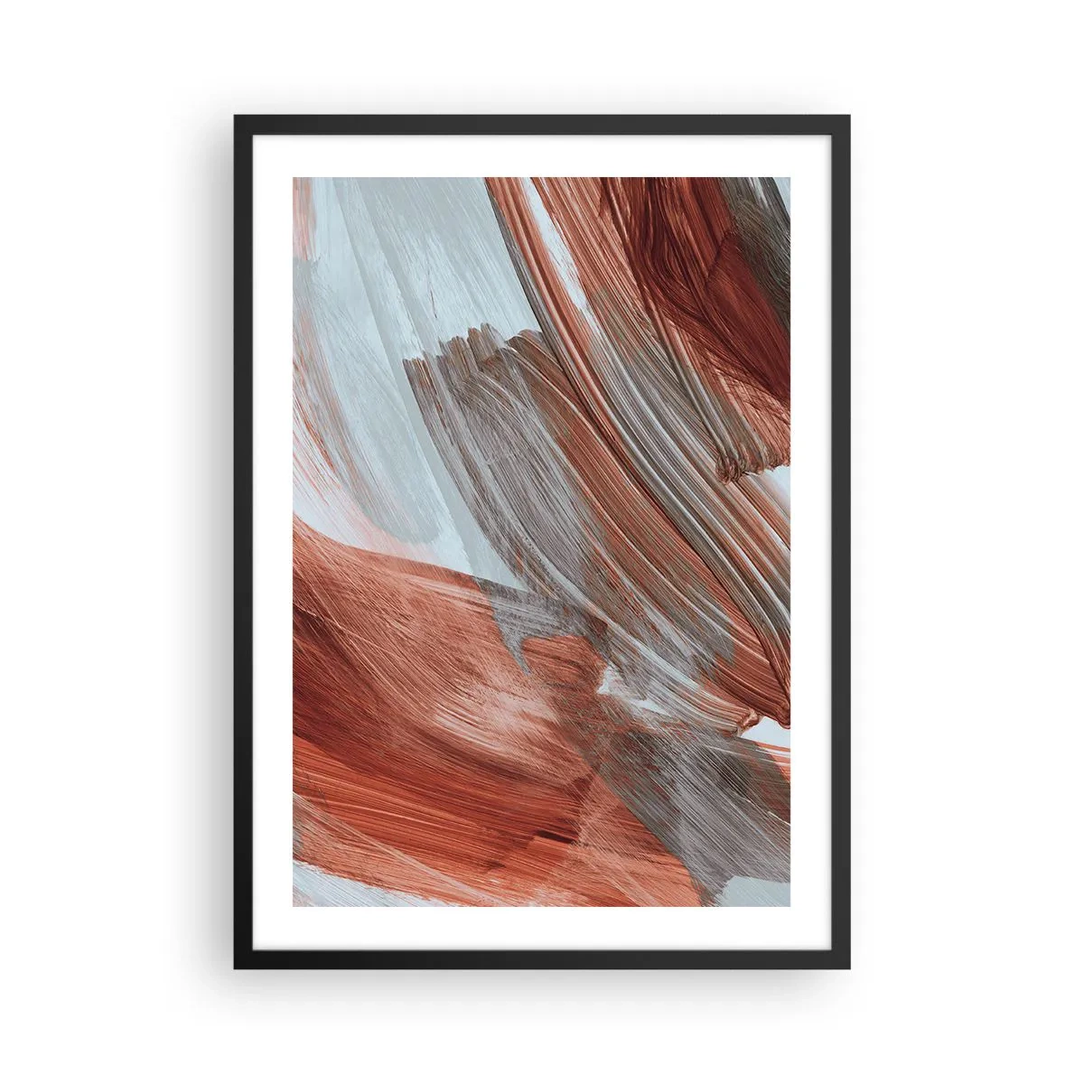 Poster in cornice nera - Pennellate dinamiche in toni caldi - 50x70cm - Astrazione autunnale e ventosa - Decorazione murale moderna per soggiorno e camera da letto ARTTOR