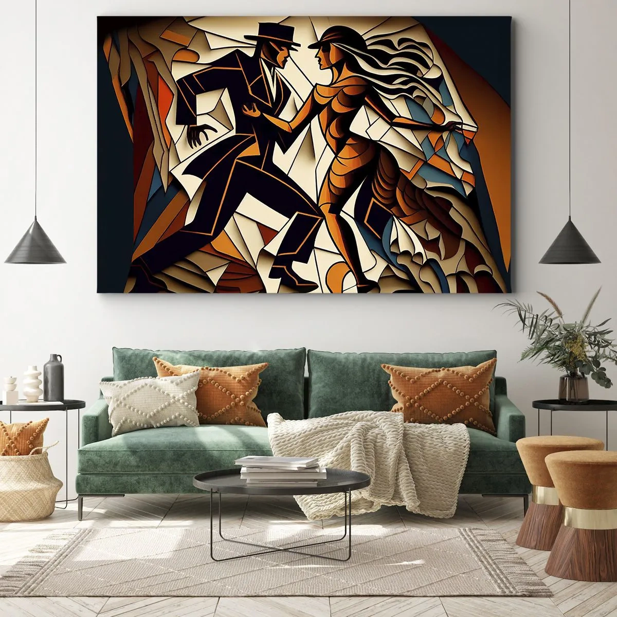 Quadro su tela - Stampe su Tela - Una coppia dinamica che danza in una forma astratta. - 70x50cm - La danza della passione - Decorazione murale moderna per soggiorno e camera da letto ARTTOR