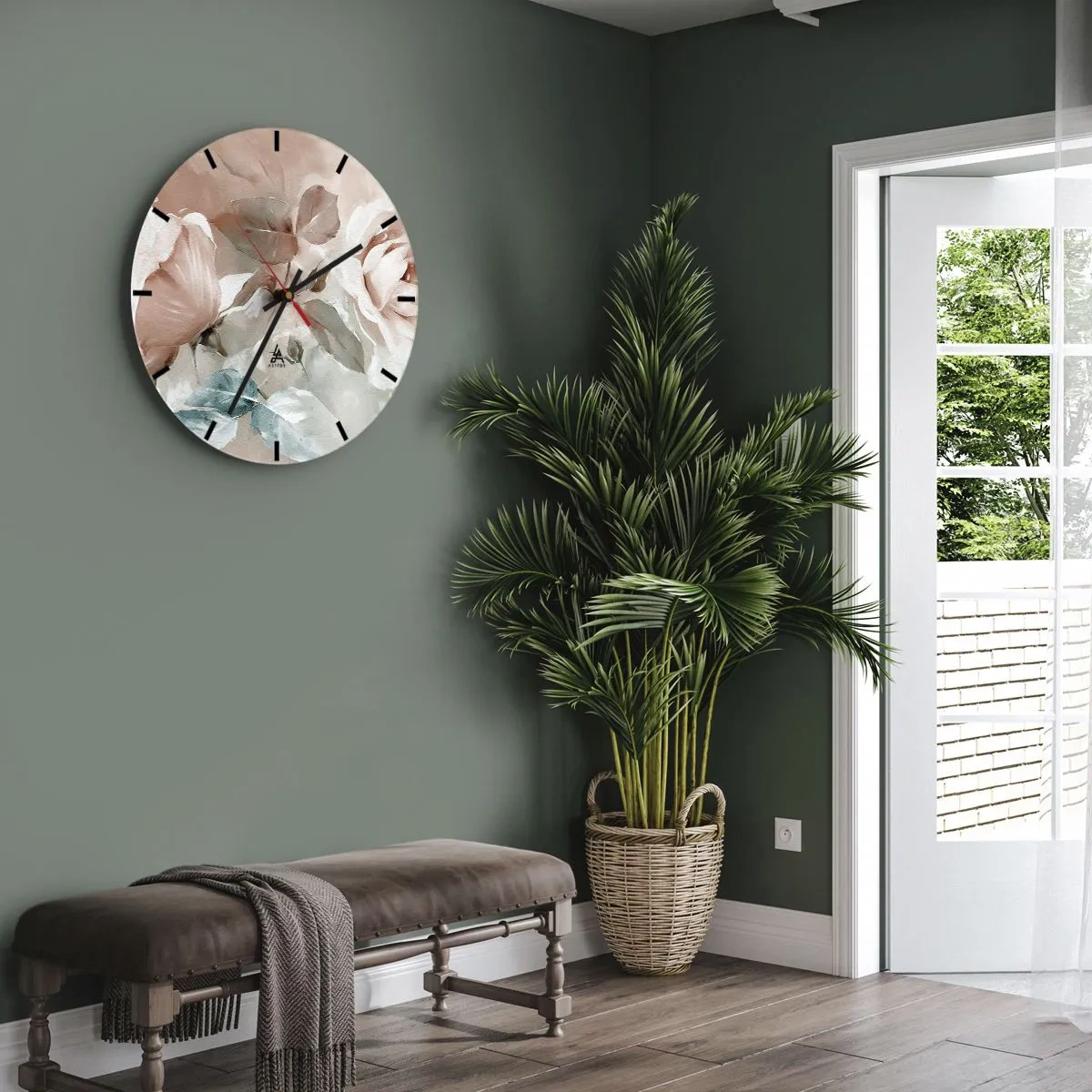 Orologio da parete - Orologio in Vetro - Delicati fiori in tonalità pastello su uno sfondo chiaro - 30x30cm - Lo spirito del romanticismo - Decorazione murale moderna per soggiorno, cucina e camera da letto ARTTOR