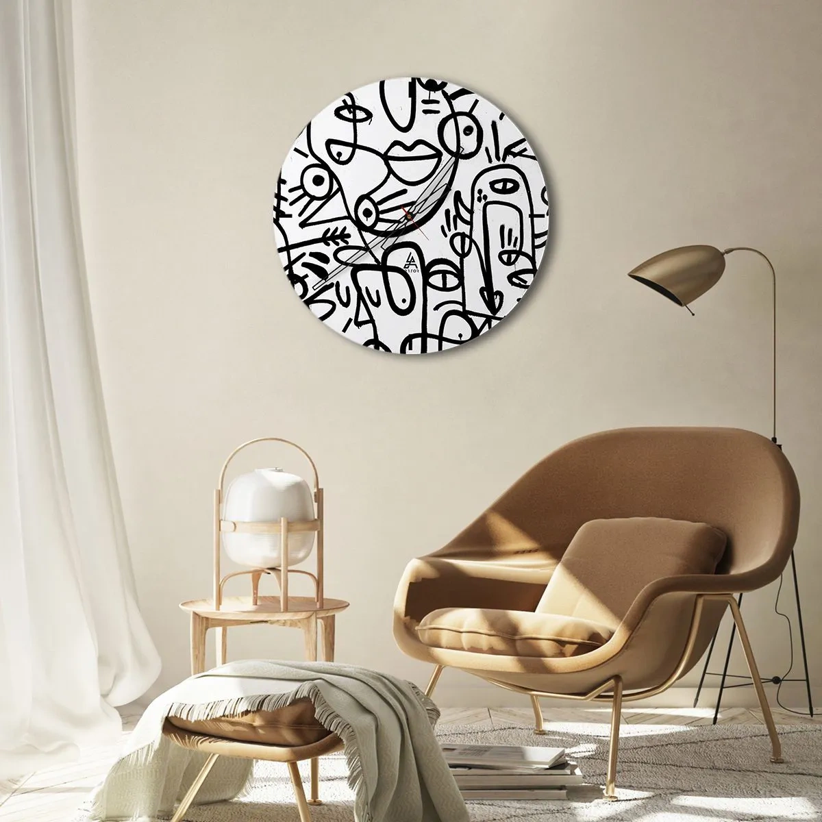 Orologio da parete - Orologio in Vetro - Volti astratti su sfondo bianco - 30x30cm - Volti e miraggi - Decorazione murale moderna per soggiorno, cucina e camera da letto ARTTOR
