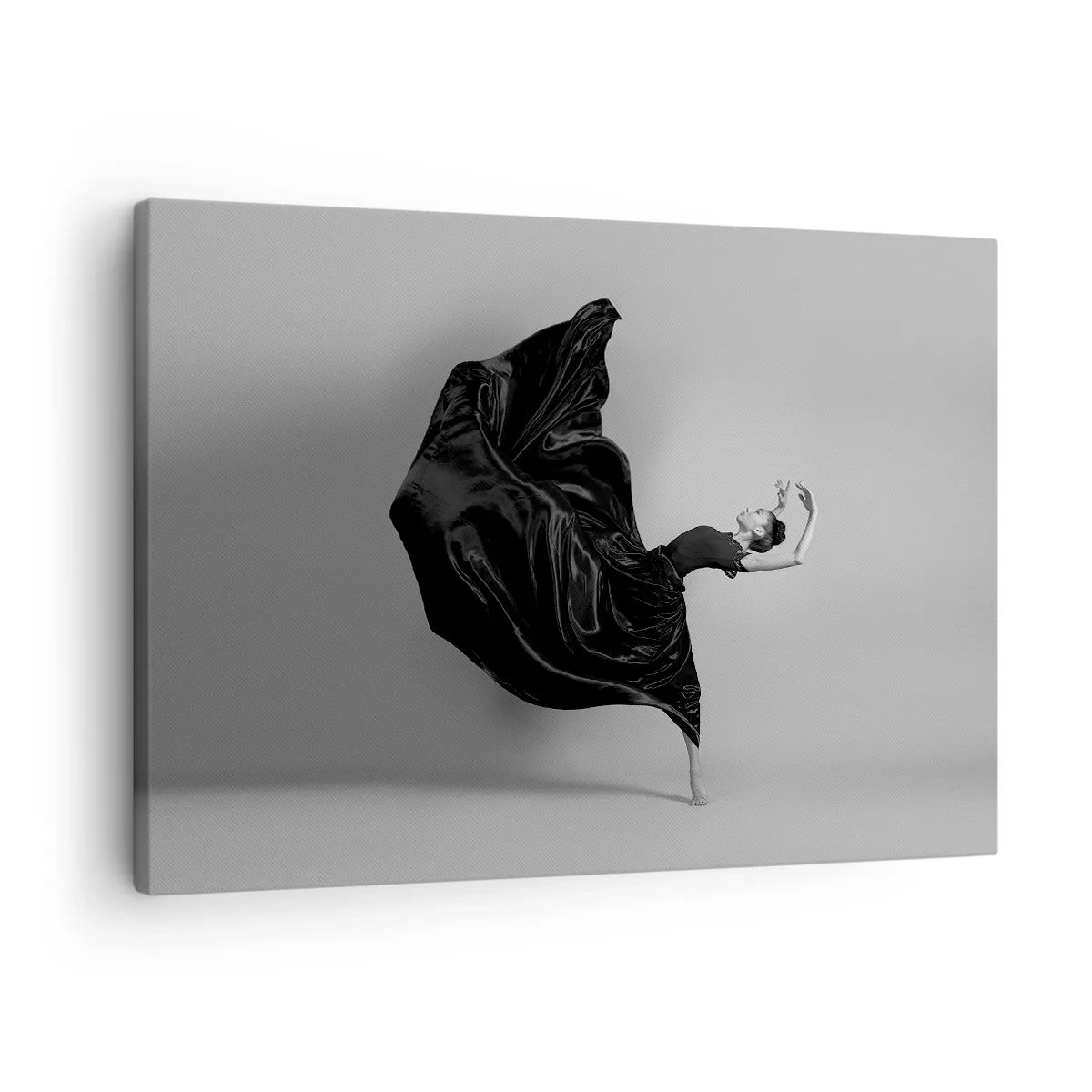 Quadro su tela - Stampe su Tela - Un'elegante ballerina in abito nero in movimento - 70x50cm - Musica alata - Decorazione murale moderna per soggiorno e camera da letto ARTTOR