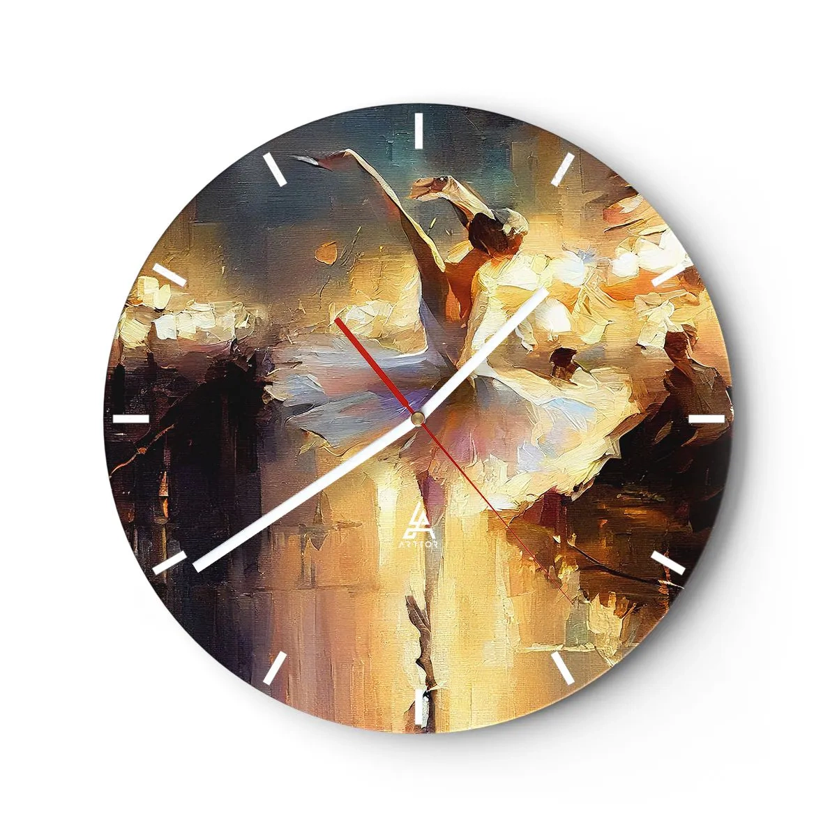 Orologio da parete - Orologio in Vetro - Una ballerina in abito bianco catturata in un movimento dinamico - 30x30cm - Miracolo nella strada - Decorazione murale moderna per soggiorno, cucina e camera da letto ARTTOR