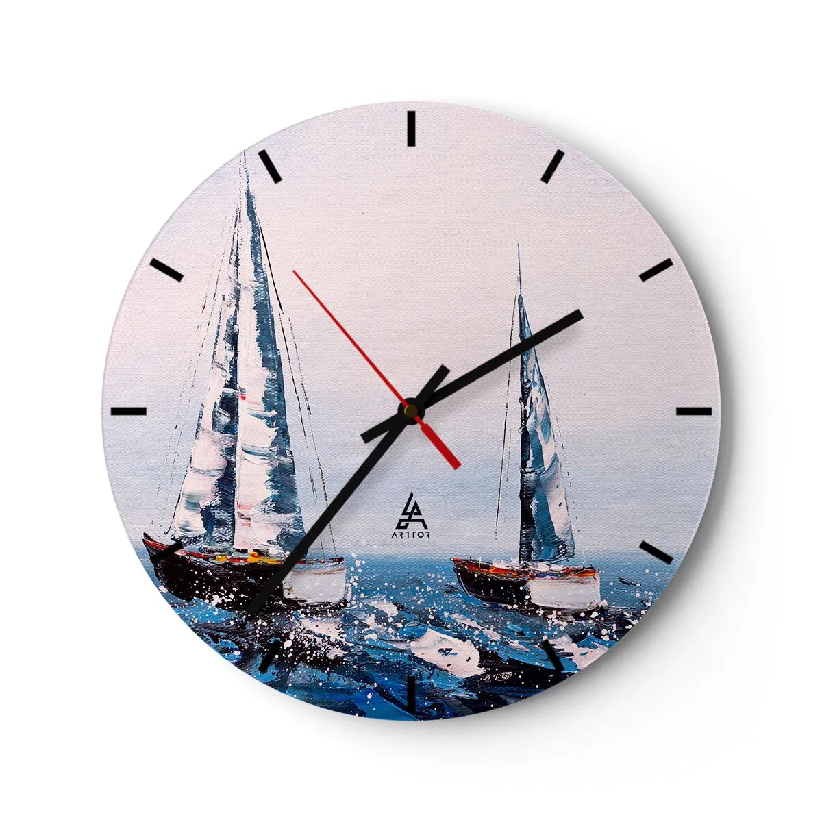 Orologio da parete - Orologio in Vetro - Due barche a vela su un mare in tempesta in stile pittorico - 30x30cm - Fratellanza nel vento - Decorazione murale moderna per soggiorno, cucina e camera da letto ARTTOR