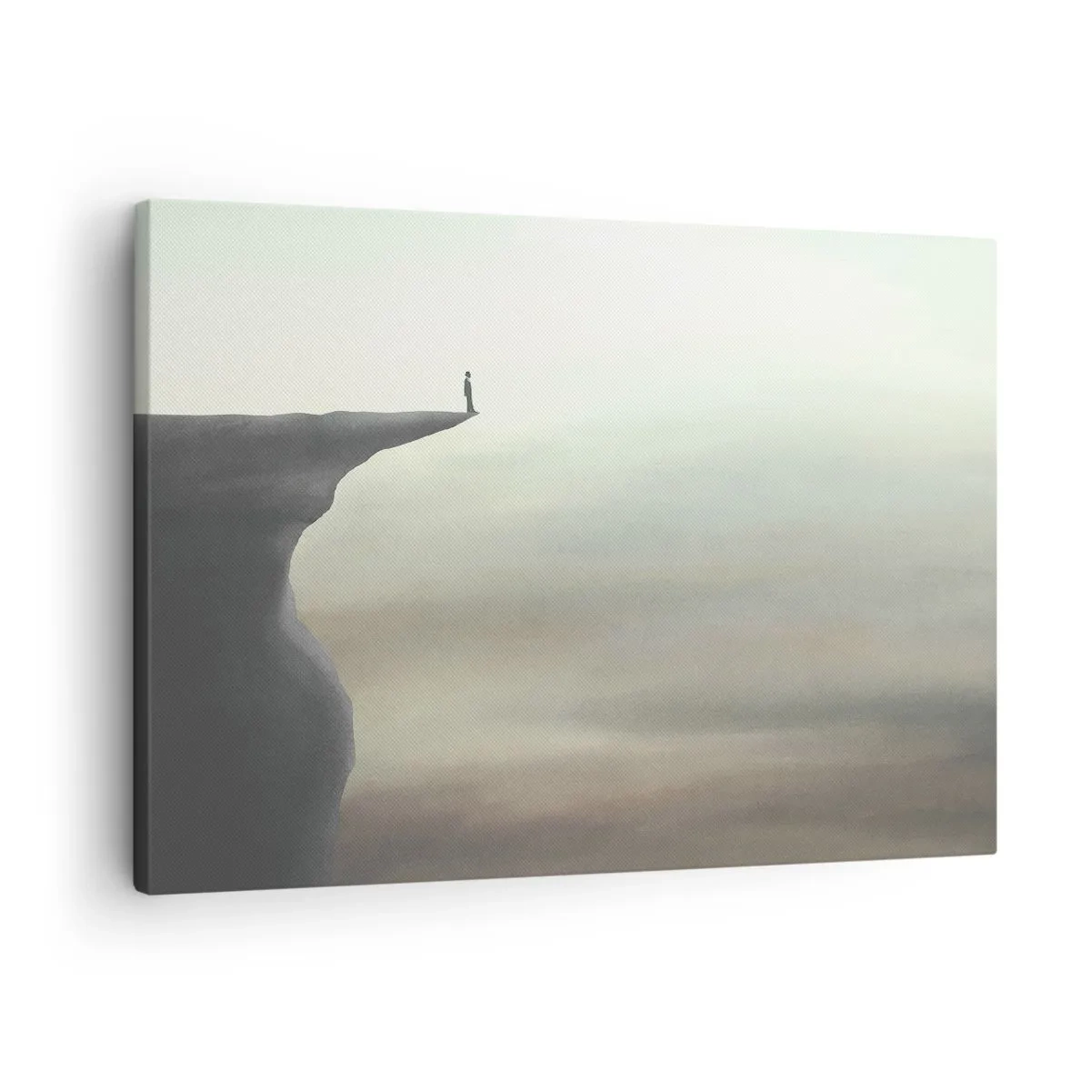 Quadro su tela - Stampe su Tela - Sagoma di una figura sul bordo di una scogliera in un paesaggio nebbioso - 70x50cm - Certamente verso l'alto! - Decorazione murale moderna per soggiorno e camera da letto ARTTOR