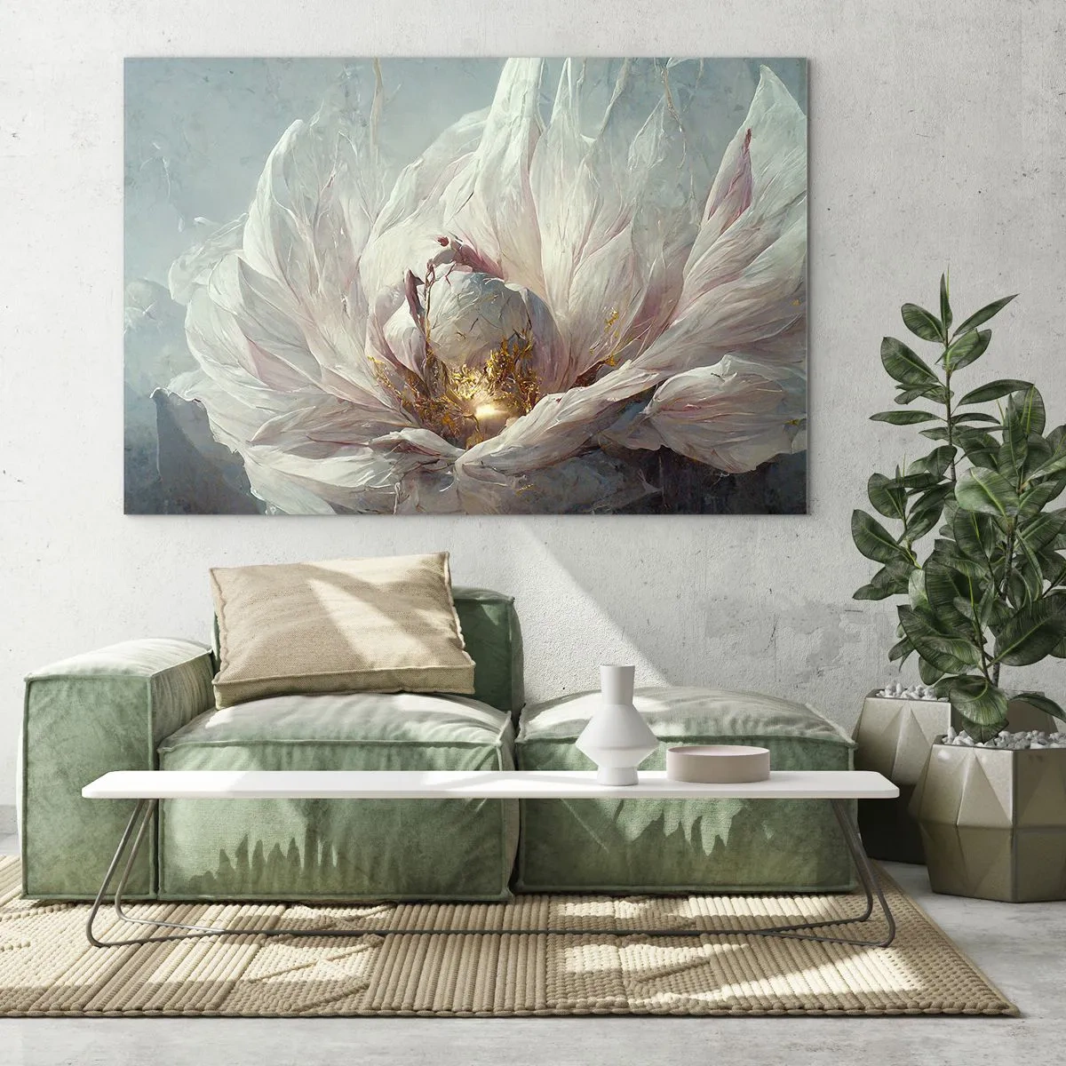 Quadro su vetro - Un fiore che sboccia in delicati toni grigi e oro - 70x50cm - Fiorisce ogni cento anni - Decorazione murale moderna per soggiorno e camera da letto ARTTOR