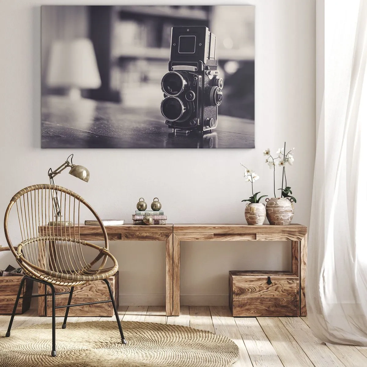 Quadro su tela - Stampe su Tela - Macchina fotografica antica in bianco e nero - 70x50cm - La magia delle vecchie fotografie - Decorazione murale moderna per soggiorno e camera da letto ARTTOR