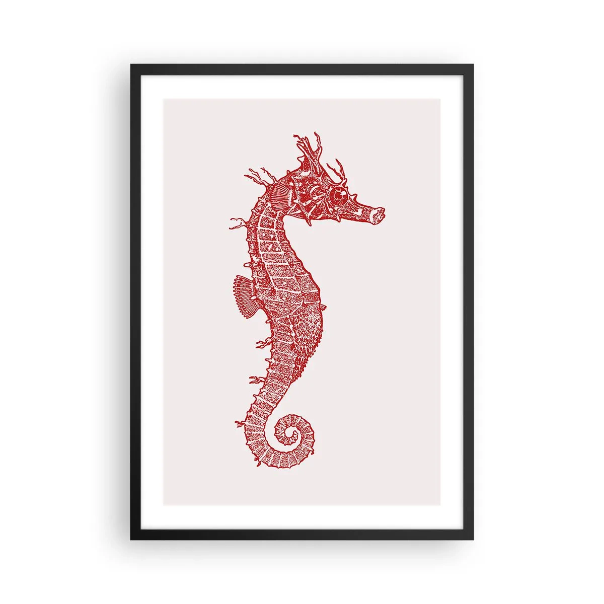 Poster in cornice nera - Cavalluccio marino steampunk rosso su sfondo chiaro - 50x70cm - Creatura raffinata - Decorazione murale moderna per soggiorno e camera da letto ARTTOR