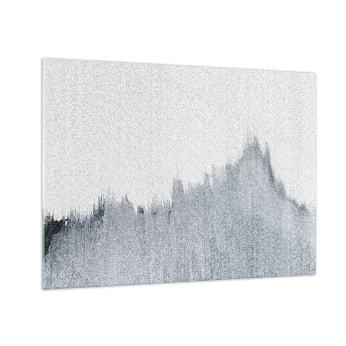 Quadro su vetro - Una composizione astratta in tonalità di grigio che ricorda un disco su uno sfondo bianco. - 70x50cm - Iscrizione misteriosa - Decorazione murale moderna per soggiorno e camera da letto ARTTOR