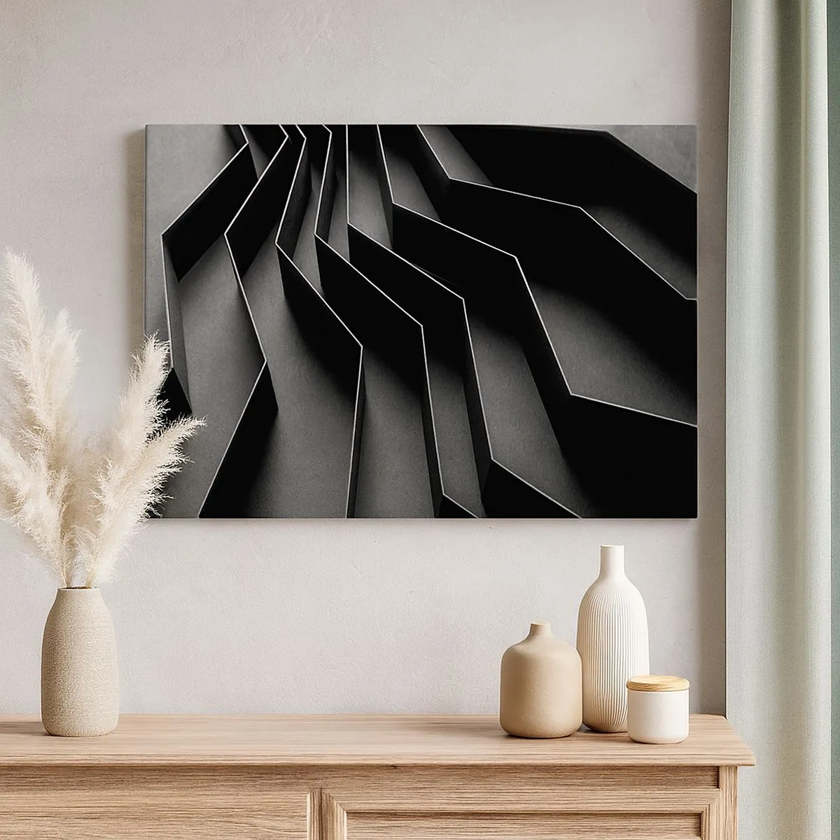 Quadro su tela - Stampe su Tela - Astrazione in bianco e nero con strutture geometriche - 70x50cm - Ordine tridimensionale - Decorazione murale moderna per soggiorno e camera da letto ARTTOR