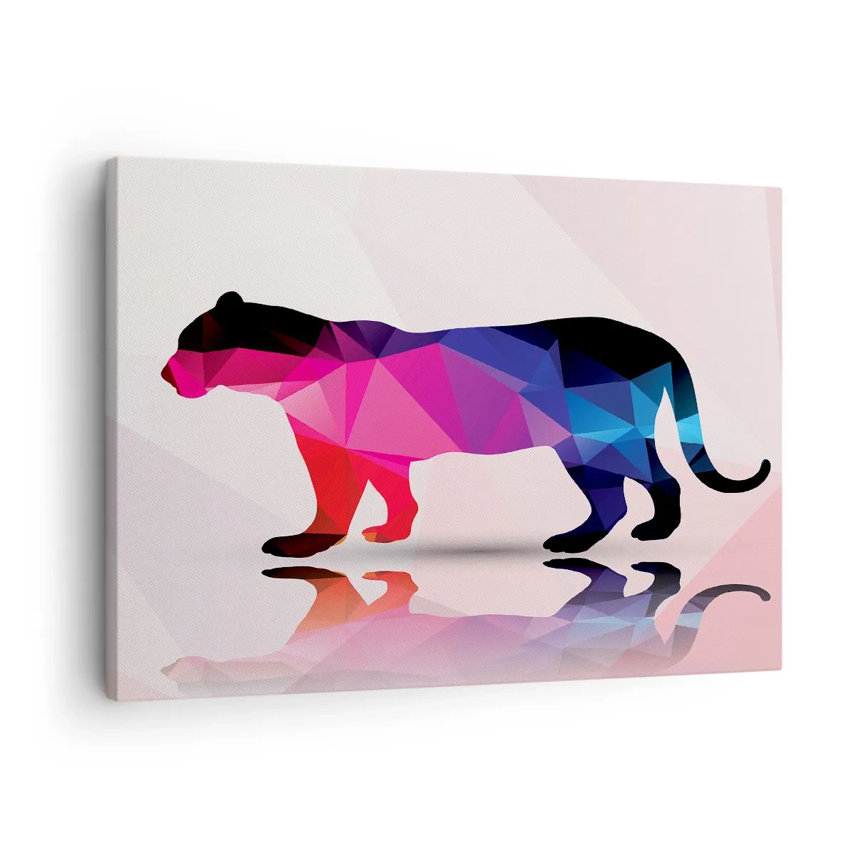 Quadro su tela - Stampe su Tela - Silhouette geometrica di pantera nei toni del rosa e del blu - 70x50cm - La pantera di diamante - Decorazione murale moderna per soggiorno e camera da letto ARTTOR