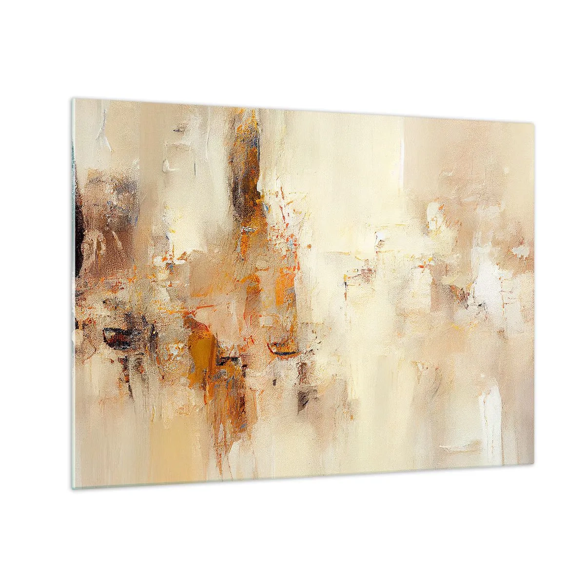 Quadro su vetro - Astrazione nei toni dell'ambra, del beige e del marrone - 70x50cm - L'anima dell'ambra - Decorazione murale moderna per soggiorno e camera da letto ARTTOR