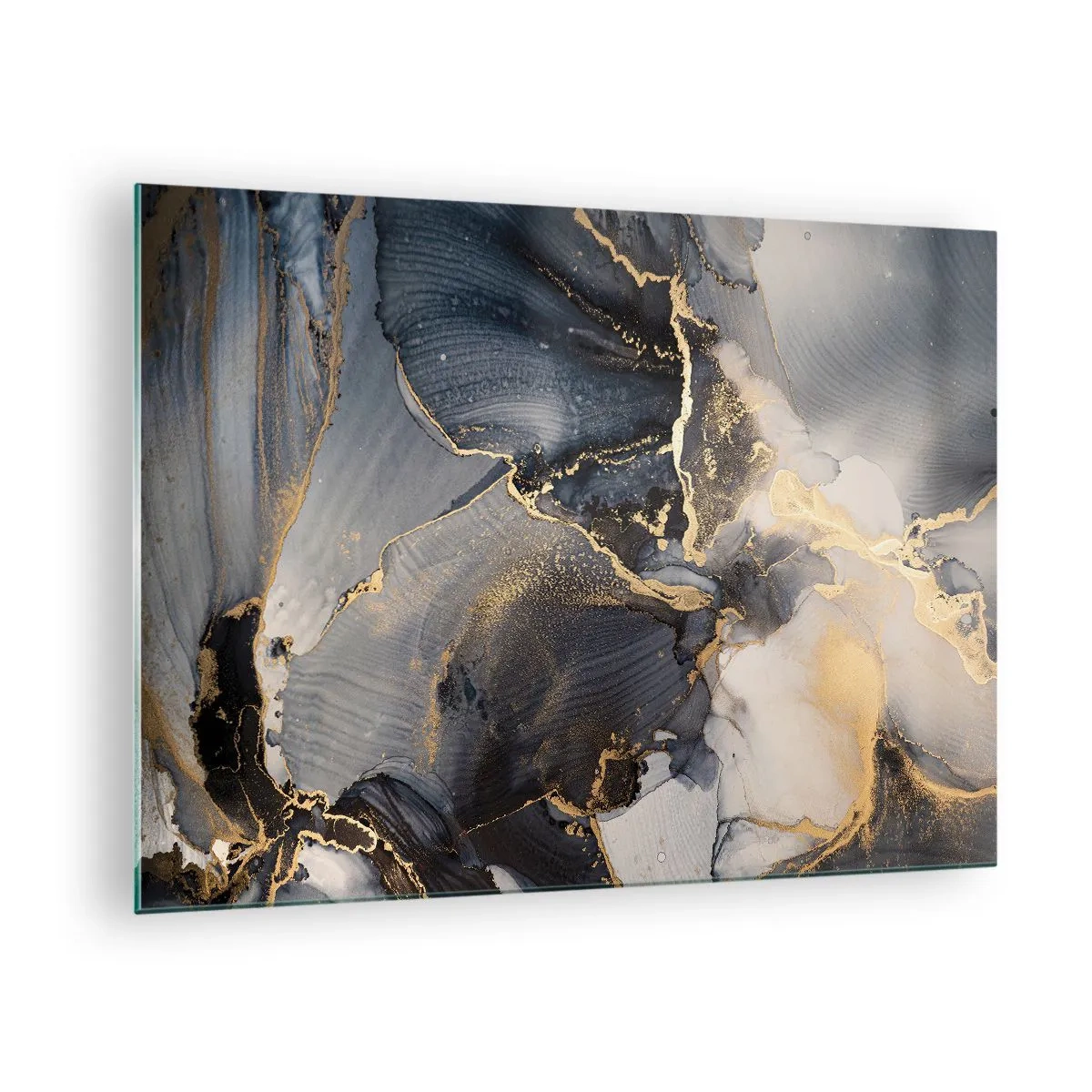 Quadro su vetro - Astrazione scura con effetto marmo e venature dorate - 70x50cm - Vita di pietra - Decorazione murale moderna per soggiorno e camera da letto ARTTOR